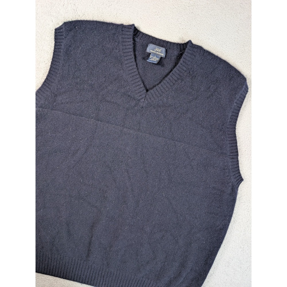 Brooks Brothers 346 Mens Navy Blue Lambswool Cashmere V-Neck Sweater Vest Large